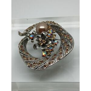 Gorgeous Vintage Estate NOS Faux Pearl Rhinestone Crystal AB Brooch